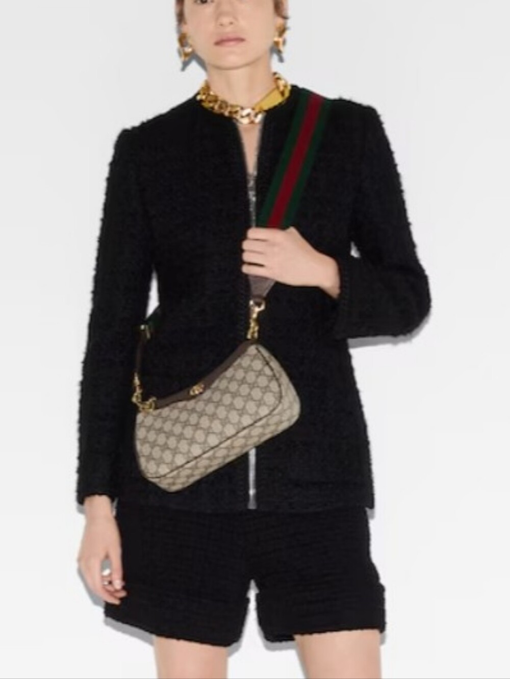 Gucci Beige/Brown GG Supreme Canvas Crossbody with Green-Red Strap - Picture 3 of 16